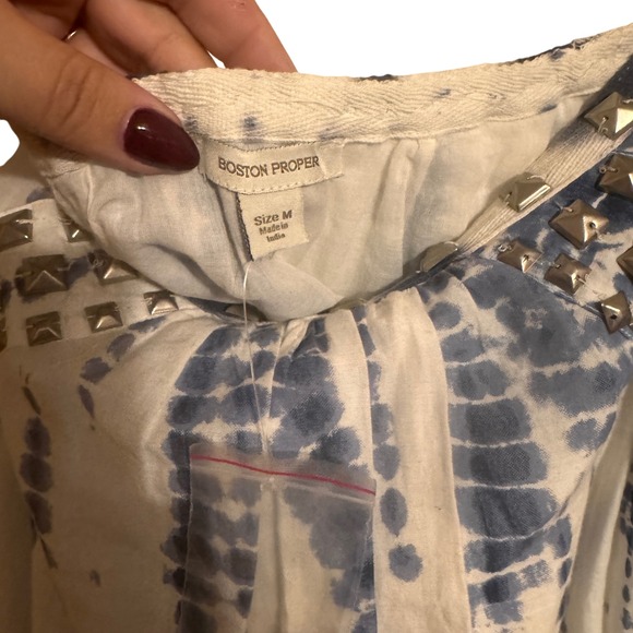 Boston Proper Tie Dye Embellished Maxi Skirt Blue White Cotton Size M - Picture 2 of 3